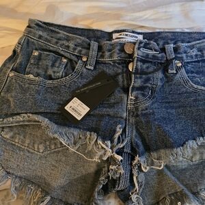 Blue Frayed Women Shorts